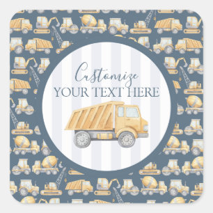 Construction Truck Baby Shower Square Sticker