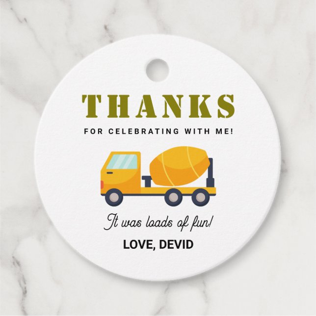 Construction Truck Birthday Favour Tags (Front)