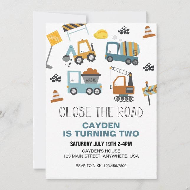 Construction Truck Birthday Invitation (Front)