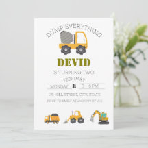 Construction Truck Birthday Invitation
