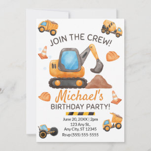 Construction Truck Birthday Invitation
