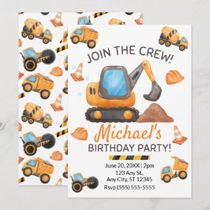 Construction Truck Birthday Invitation