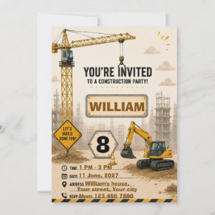 Construction Truck Birthday Invitation Personali