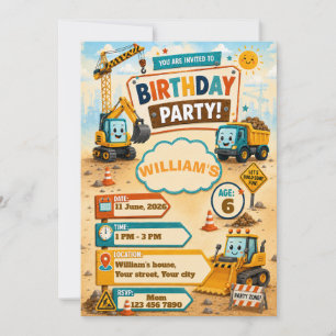 Construction Truck Birthday Invitation Personali