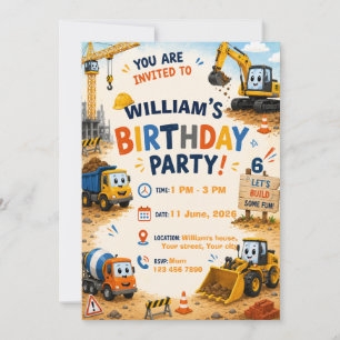 Construction Truck Birthday Invitation Personali