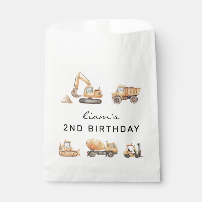 Construction Truck Birthday Modern Minimal Favour Bags (Front)