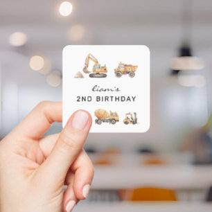 Construction Truck Birthday Modern Minimal Square Sticker
