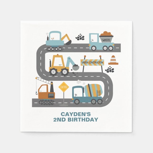 Construction Truck Birthday Napkin (Front)