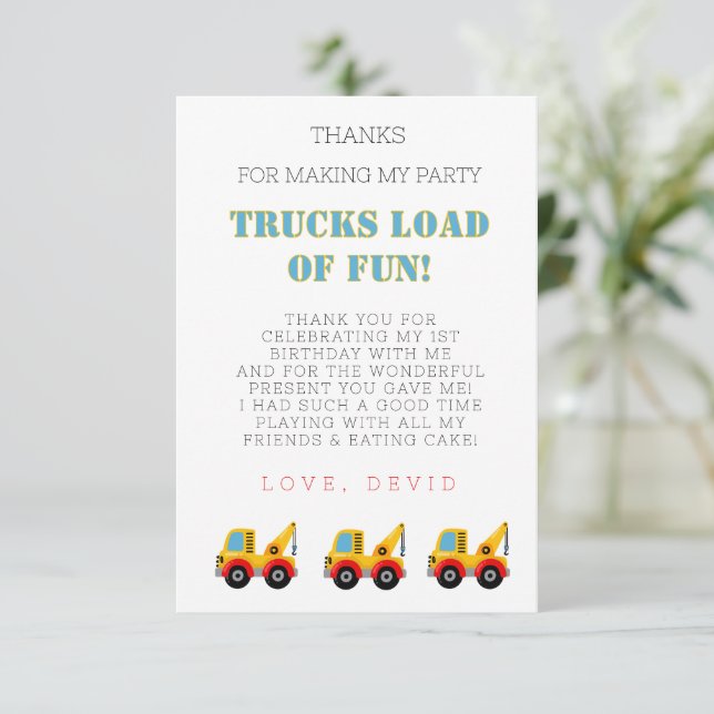 Construction Truck Birthday Note Card (Standing Front)