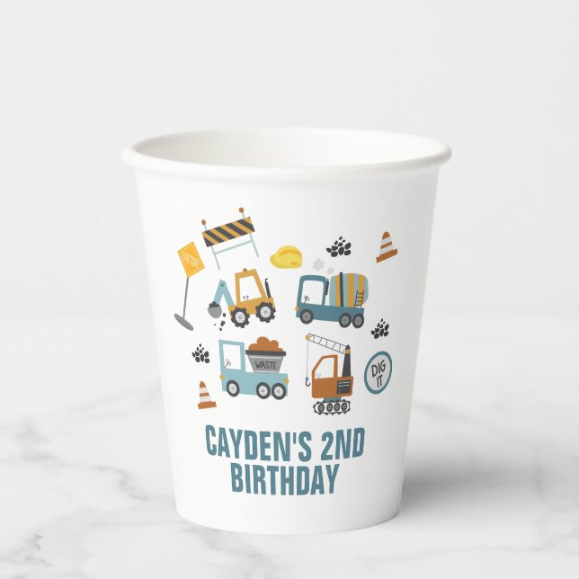 Construction Truck Birthday Paper Cups (Front)
