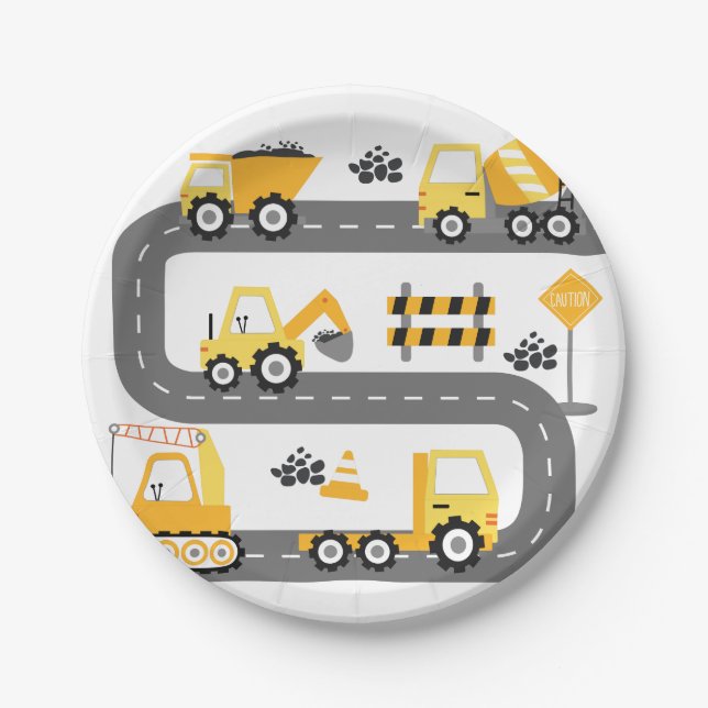 Construction Truck Birthday Paper Plate (Front)