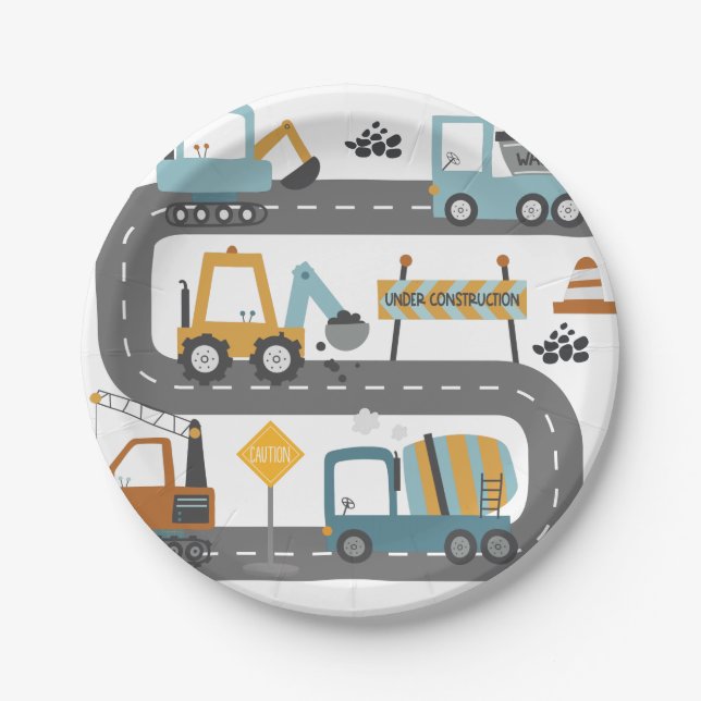 Construction Truck Birthday Paper Plate (Front)