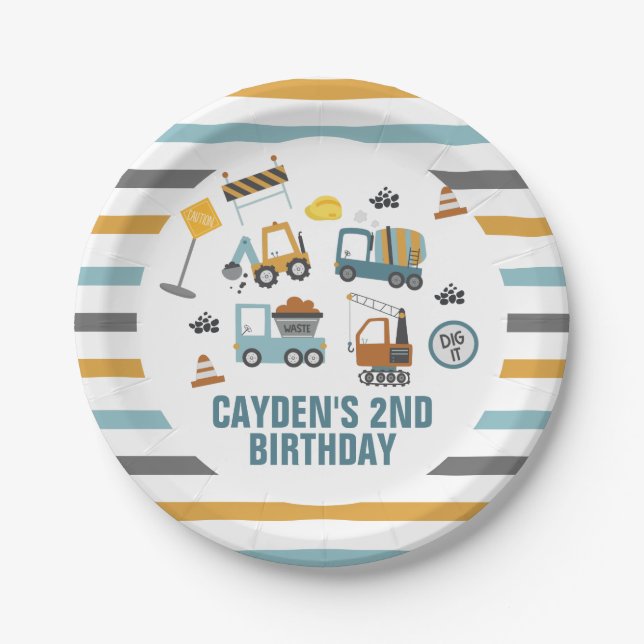 Construction Truck Birthday Paper Plates (Front)