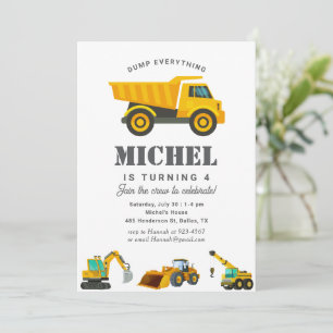 Construction Truck Birthday Party Decoration Invitation