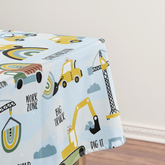 Construction Truck Birthday Party Decoration Tablecloth (In Situ)