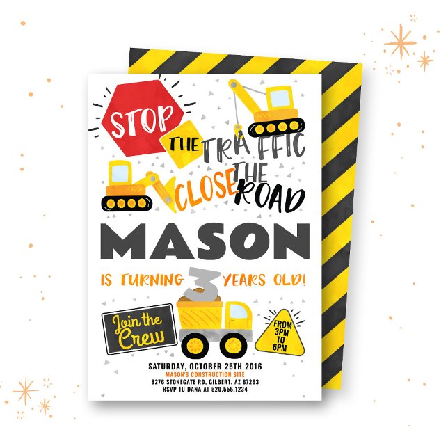 Construction Truck Birthday Party Invitation (Creator Uploaded)
