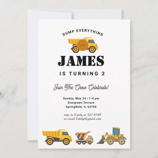 Construction Truck Birthday Party Invitation (Front)