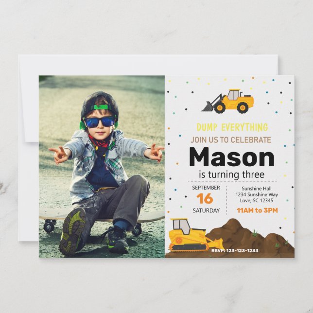 Construction Truck Birthday Party Invite (Front)