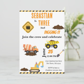 Construction Truck Birthday Party Invititation Invitation