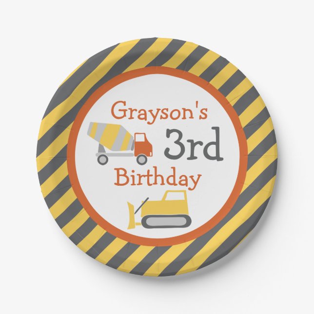 Construction Truck Birthday Party Paper Plates (Front)