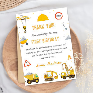 Construction Truck Birthday Party Thank You Card