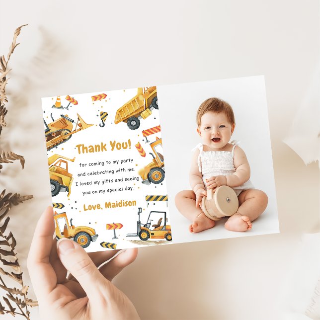 Construction Truck Birthday Party Thank You Card (Creator Uploaded)