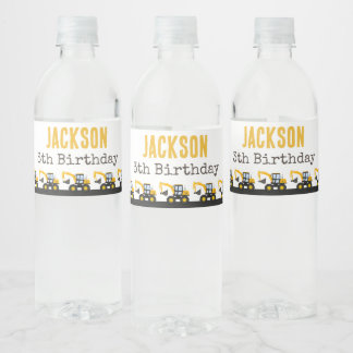 Construction Truck Birthday | Personalised Décor Water Bottle Label