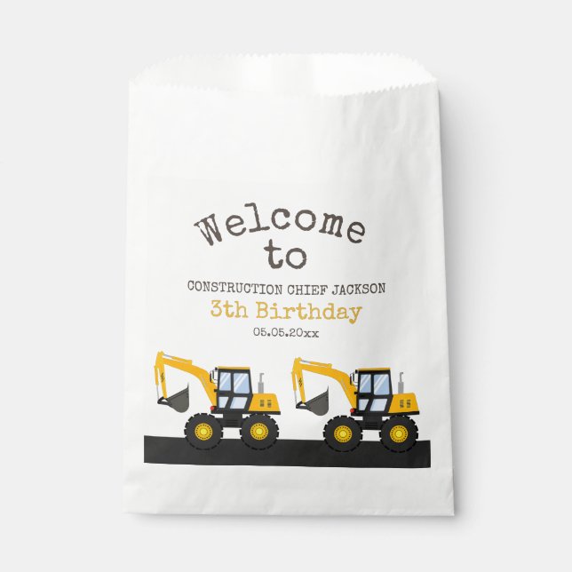 Construction Truck Birthday | Personalized Décor Favour Bags (Front)