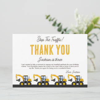 Construction Truck Birthday | Personalized Décor Thank You Card