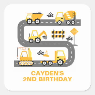 Construction Truck Birthday Square Sticker