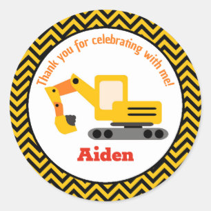 Construction Truck Birthday Stickers - Digger