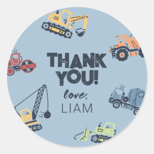 Construction Truck Birthday Thank You Stickers