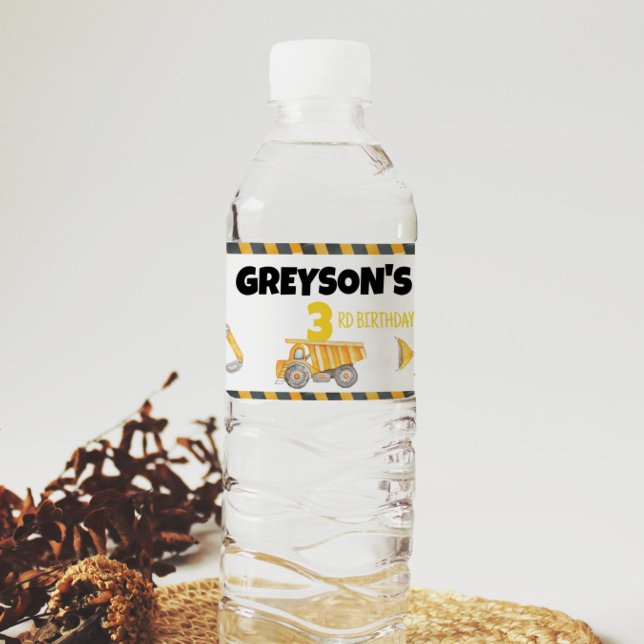 Construction Truck Birthday Water Bottle Label (Creator Uploaded)