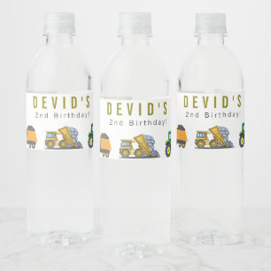 Construction Truck Birthday Water Bottle Label