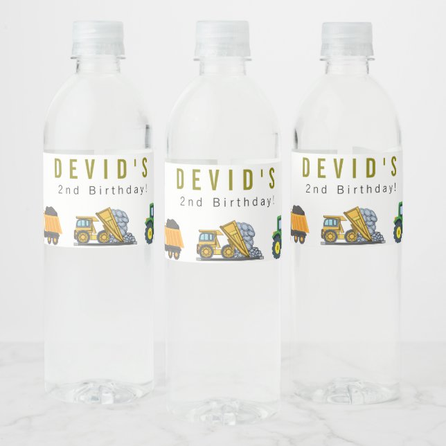 Construction Truck Birthday Water Bottle Label (Bottles)