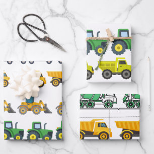 Construction Truck Birthday Wrapping Paper Sheets