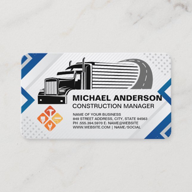 Construction Truck | Blue Collar Tools Business Card (Front)