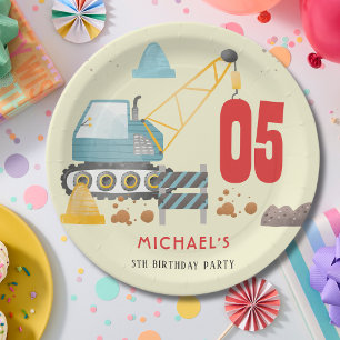 Construction truck boy birthday paper plate