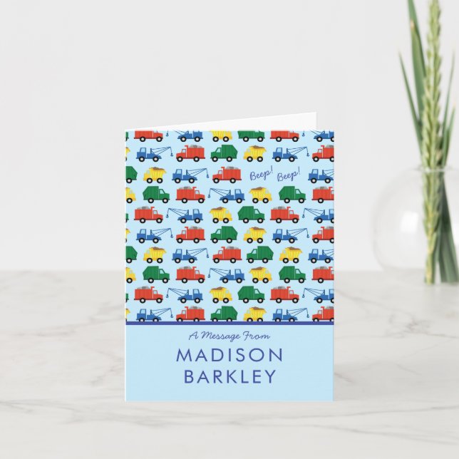 Construction Truck Boy Cute Kid's Stationary Cards (Front)