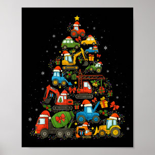 Construction Truck Christmas Tree Cars Funny Xmas Poster