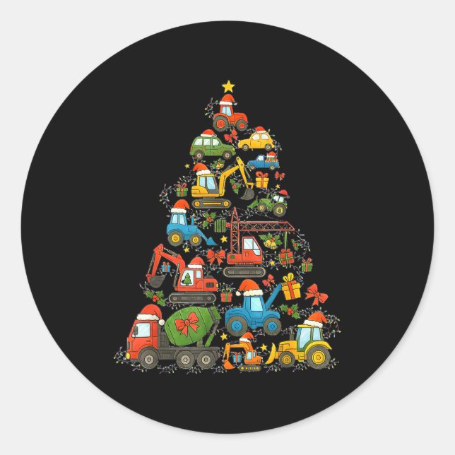 Construction Truck Christmas Tree Christmas Kids B Classic Round Sticker (Front)