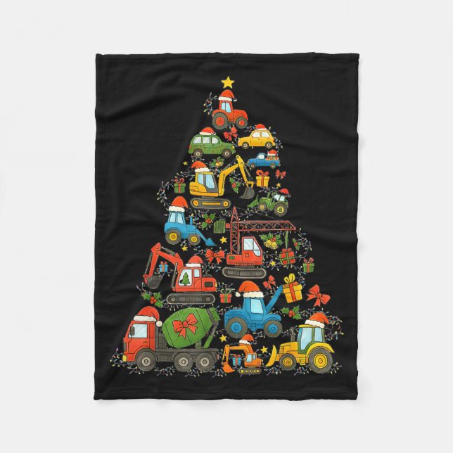 Construction Truck Christmas Tree Christmas Kids B Fleece Blanket (Front)