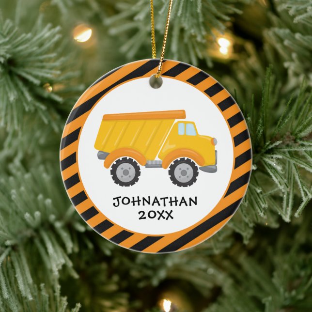 Construction Truck Cute Boy Monogram Kids Ceramic Tree Decoration (Tree)