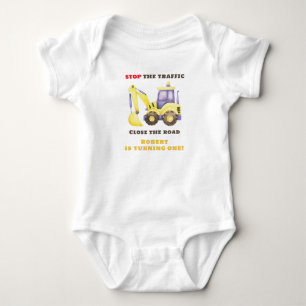 Construction Truck Excavator Birthday Party Baby Bodysuit