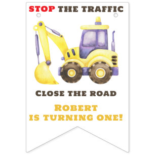 Construction Truck Excavator Birthday Party Bunting