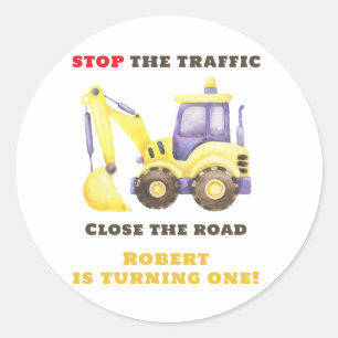 Construction Truck Excavator Birthday Party Classic Round Sticker