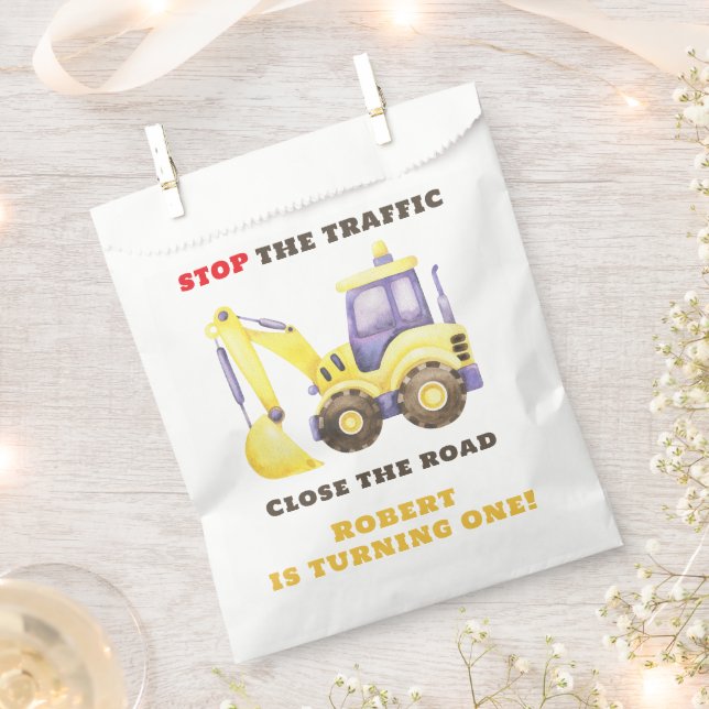 Construction Truck Excavator Birthday Party Favour Bags (Clipped)