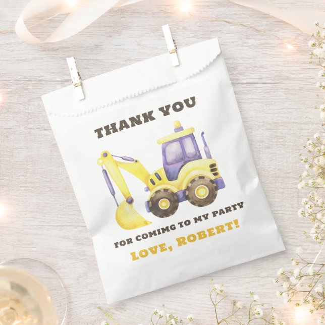 Construction Truck Excavator Birthday Party Favour Bags (Clipped)
