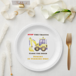 Construction Truck Excavator Birthday Party Paper Plate