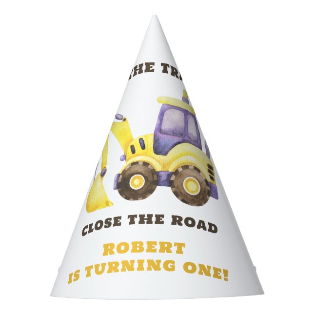 Construction Truck Excavator Birthday Party Party Hat (Front)